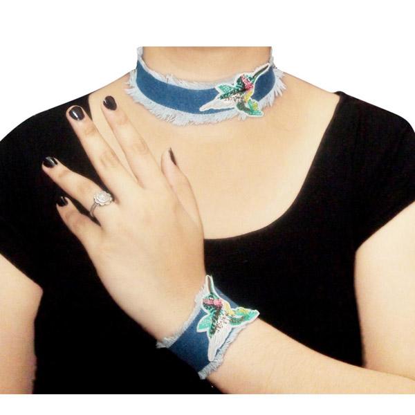 Jeweljunk Denim Choker Necklace With Bracelet - 1108606