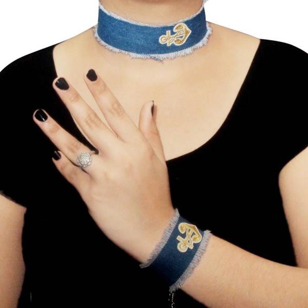 Jeweljunk Denim Choker Necklace With Bracelet - 1108609