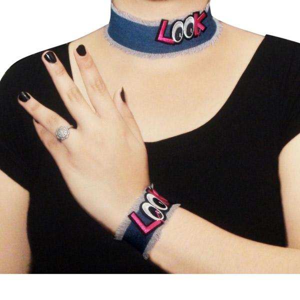 Jeweljunk Denim Choker Necklace With Bracelet - 1108610