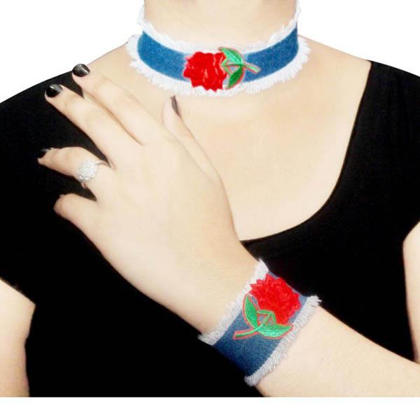 Jeweljunk Denim Choker Necklace With Bracelet - 1108615