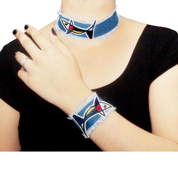 Jeweljunk Denim Choker Necklace With Bracelet - 1108617