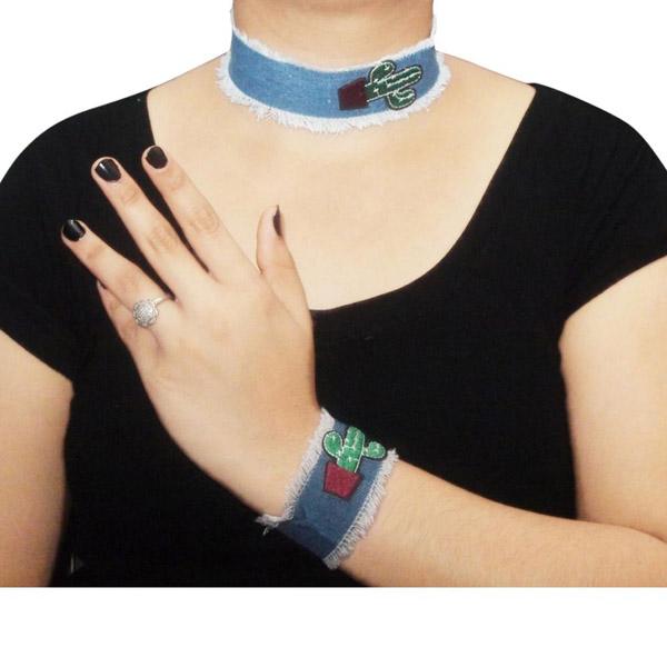 Jeweljunk Denim Choker Necklace With Bracelet - 1108618