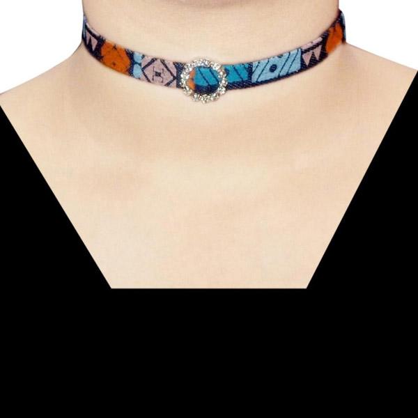 Jeweljunk Austrian Stone Denim Choker Necklace - 1108619