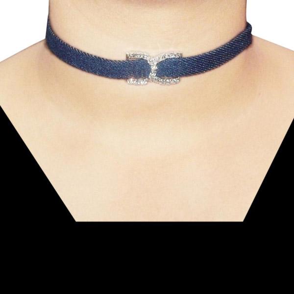 Jeweljunk Austrian Stone Denim Choker Necklace - 1108624