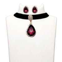 Jeweljunk Purple Stone Gold Plated Choker Necklace Set - 1108719A