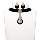 Jeweljunk Black Stone Gold Plated Choker Necklace Set - 1108722C