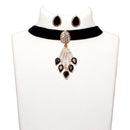 Jeweljunk Black Stone Gold Plated Choker Necklace Set - 1108723C