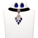 Jeweljunk Blue Stone Gold Plated Choker Necklace Set - 1108723D