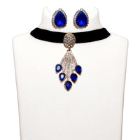 Jeweljunk Blue Stone Gold Plated Choker Necklace Set - 1108723D