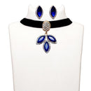 Jeweljunk Blue Stone Gold Plated Choker Necklace Set - 1108724D