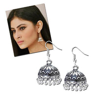 Jeweljunk Silver Beads Drop Oxidised Jhumki Earrings - 1309305