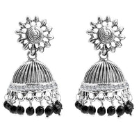 Jeweljunk Black Beads Austrian Stone Afghani Jhumki Earrings - 1311019B