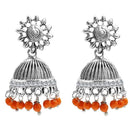 Jeweljunk Orange Beads Austrian Stone Afghani Jhumki Earrings - 1311019C