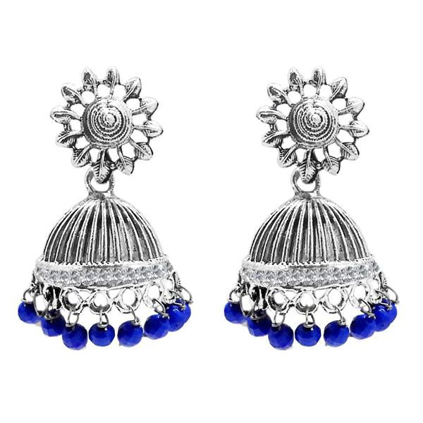 Jeweljunk Blue Beads Austrian Stone Afghani Jhumki Earrings - 1311019G