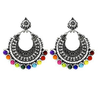 Jeweljunk Rhodium Plated Multi Beads Chandbali Earring - 1311006C