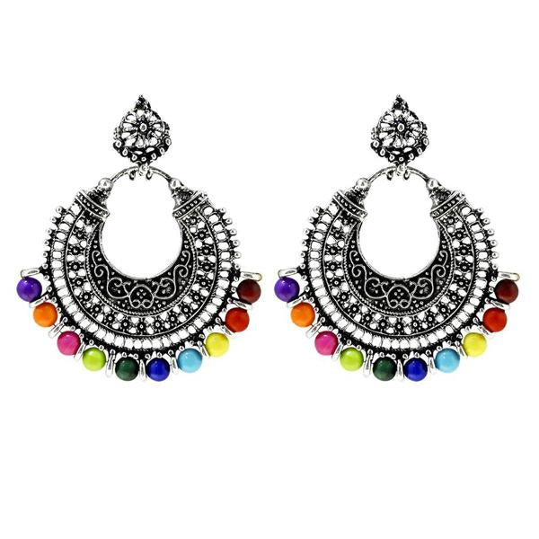 Jeweljunk Rhodium Plated Multi Beads Chandbali Earring - 1311006C