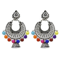 Jeweljunk Rhodium Plated Multi Beads Chandbali Earring - 1311007B