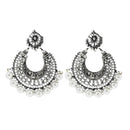 Jeweljunk Rhodium Plated White Beads Chandbali Earrings - 1311008B