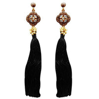 Tip Top Fashions Gold Plated Kundan Pearl Black Thread Earring - 1311414C