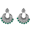Jeweljunk Rhodium Plated Green Beads Afghani Earrings - 1311025N