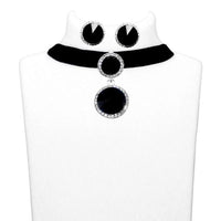 Jeweljunk Black Stone Silver Plated Choker Necklace Set - 1108705C