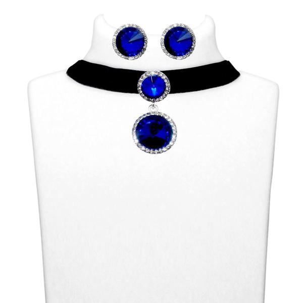 Tip Top Fashions Blue Stone Silver Plated Choker Necklace Set - 1108705D