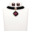 Jeweljunk Purple Stone Gold Plated Choker Necklace Set - 1108713A