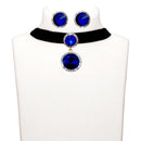 Jeweljunk Blue Stone Gold Plated Choker Necklace Set - 1108717D