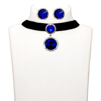Jeweljunk Blue Stone Gold Plated Choker Necklace Set - 1108717D