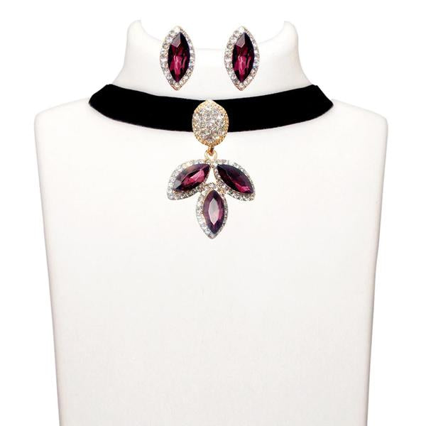 Tip Top Fashions Purple Stone Gold Plated Choker Necklace Set - 1108724A