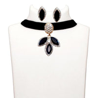 Jeweljunk Black Stone Gold Plated Choker Necklace Set - 1108724C