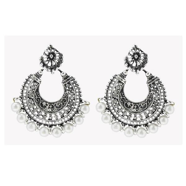 Jeweljunk Silver Plated White Beads Afghani Earrings - 1311022A