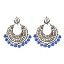 Tip Top Fashions Blue Beads Silver Plated Afghani Earrings - 1311022F