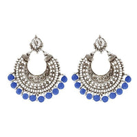 Tip Top Fashions Blue Beads Silver Plated Afghani Earrings - 1311022F