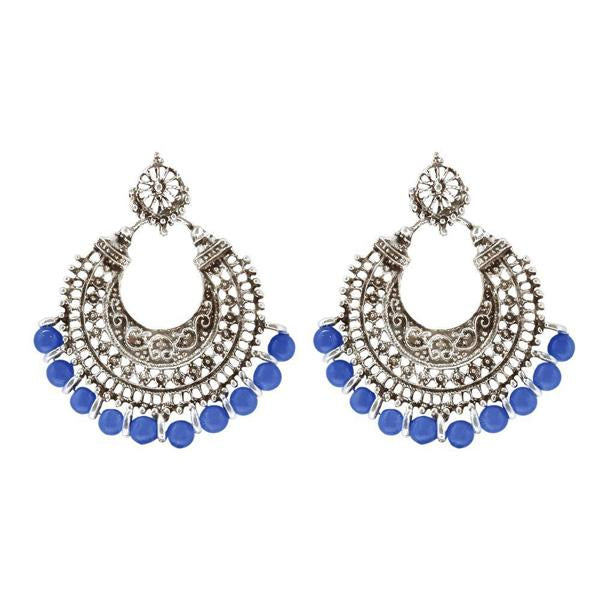 Tip Top Fashions Blue Beads Silver Plated Afghani Earrings - 1311022F