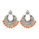 Tip Top Fashions Orange Beads Silver Plated Afghani Earrings - 1311022G
