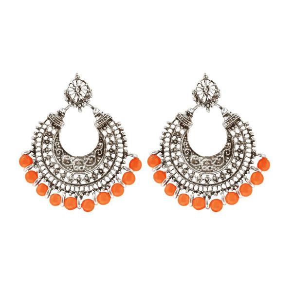 Tip Top Fashions Orange Beads Silver Plated Afghani Earrings - 1311022G