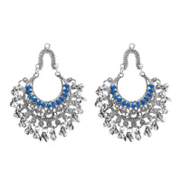 Jeweljunk Blue Pota Stone Rhodium Plated Afghani Earrings - 1311028C