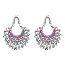 Jeweljunk Pink Pota Stone Rhodium Plated Afghani Earrings - 1311028D