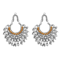 Jeweljunk Orange Pota Stone Rhodium Plated Afghani Earrings - 1311028E