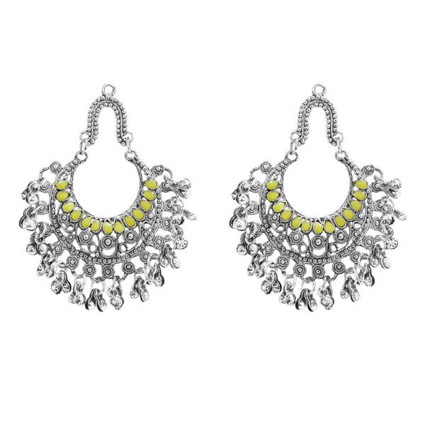 Jeweljunk Yellow Pota Stone Rhodium Plated Afghani Earrings - 1311028I