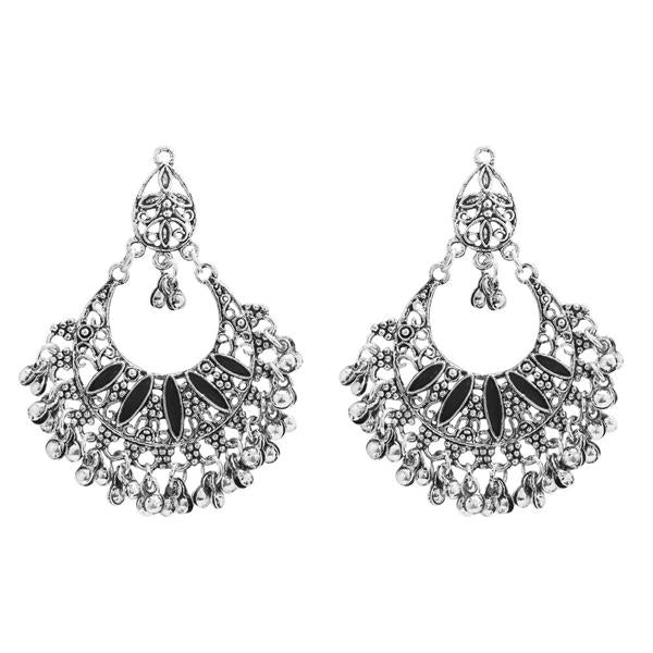 Jeweljunk Black Meenakari Rhodium Plated Afghani Earrings - 1311029B