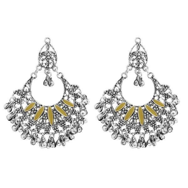 Jeweljunk Yellow Meenakari Rhodium Plated Afghani Earrings - 1311029D