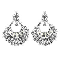 Jeweljunk White Meenakari Rhodium Plated Afghani Earrings - 1311029G