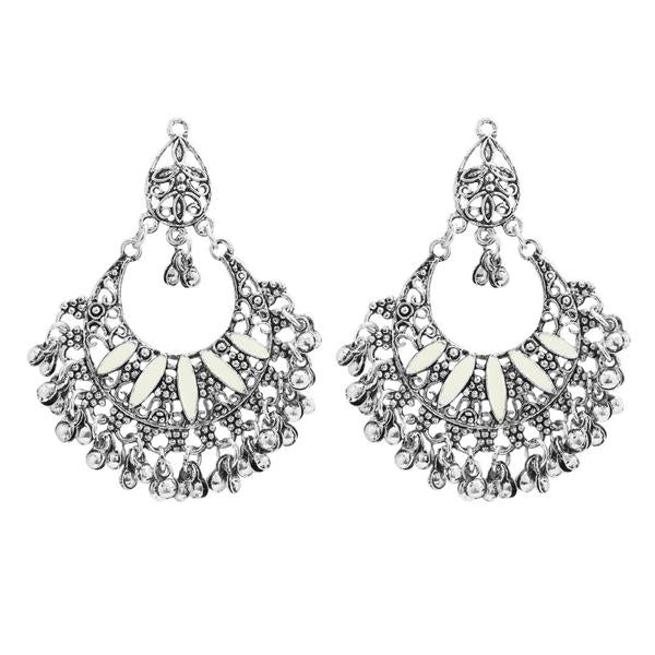 Jeweljunk White Meenakari Rhodium Plated Afghani Earrings - 1311029G