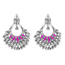 Jeweljunk Purple Meenakari Rhodium Plated Afghani Earrings - 1311029H