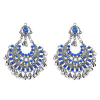 Jeweljunk Blue Pota Stone Rhodium Plated Afghani Earrings - 1311030A