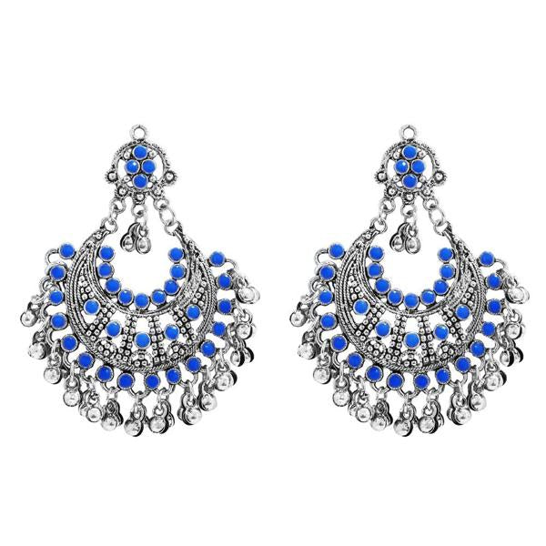 Jeweljunk Blue Pota Stone Rhodium Plated Afghani Earrings - 1311030A