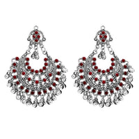 Jeweljunk Maroon Pota Stone Rhodium Plated Afghani Earrings - 1311030B