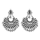Jeweljunk Black Pota Stone Rhodium Plated Afghani Earrings - 1311030C